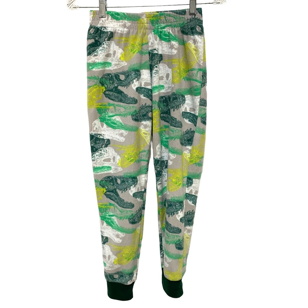 CAT & JACK Pajama Pants Fleece Size 8/10 Green Gray Dinosaur Print Cuffed